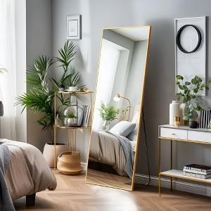Wooakway Gold Metal Full Length Mirror Accent Wall Mirror Freestand Mirror with Bracket - 1 of 4