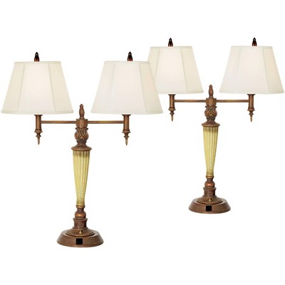 Pontiac Double Arm Gold Crackle Outlet Table Lamps Set of 2