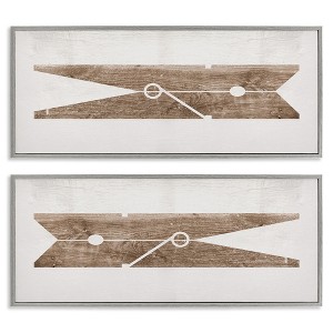 Stupell Industries Minimal Laundry Clothespins 2pc Framed Giclee Art Set, Gray, 24" x 10" - 1 of 4