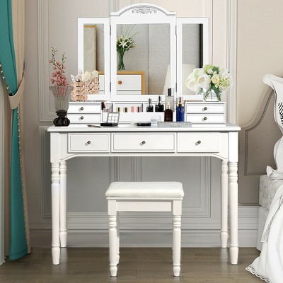 Costway Vanity Set Makeup Dressing Table W/flip Top Mirror Hooks Shelves :  Target