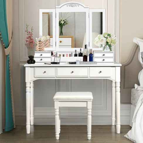 Costway Vanity Set Makeup Dressing Table W/flip Top Mirror Hooks