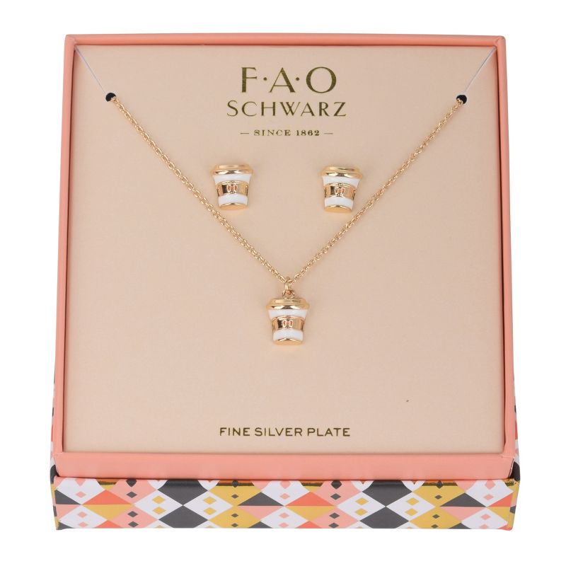 FAO Schwarz Gold Tone Latte Necklace and Earrings Set, 2 of 3