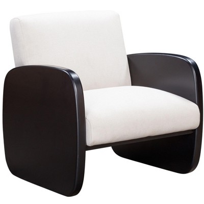 29" White And Natural Linen Arm Chair