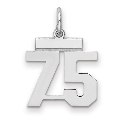 Black Bow Jewelry Sterling Silver, Athletic Collection, Small Polished Number 75 Pendant