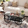 1 Piece Modern Solid Wood Coffee Table With Metal Casters,Retro Rectangle Living Room Coffee Table,Metal Base Coffee Table-Cuddlewood - 3 of 4