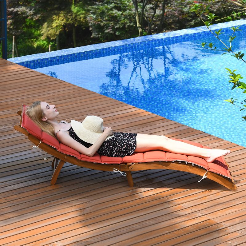Costway 2 PCS Folding Wooden Lounge Chair Chaise W/ Cushions  Pool Deck, 4 of 11