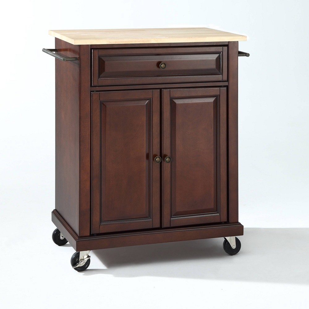 Photos - Other Furniture Crosley Compact Wood Top Kitchen Cart Mahogany  