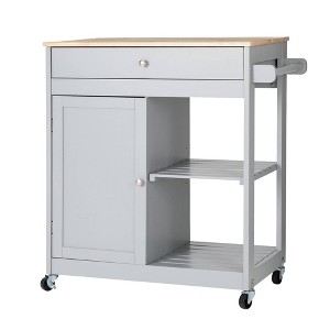 Wooden Basic Kitchen Island with 1 Drawer 1 Door and 2 Tiers - Glitzhome - 1 of 4