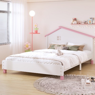 Wood Platform Bed with House-shaped Headboard-ModernLuxe