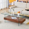 Glass Coffee Table Modern 2-Tier Center Table Cocktail Table Sofa Table Storage Side Table with Drawer, Walnut/White/Black/Natural-ModernLuxe - 2 of 4