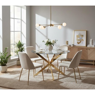Homy Casa Round Glass Dining Table with Gold Metal Cross Base for Kitchen or Dining Room