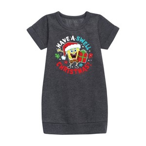 - SpongeBob SquarePants - Have A Swell Christmas Graphic Short Sleeve Fleece Dress - 1 of 4