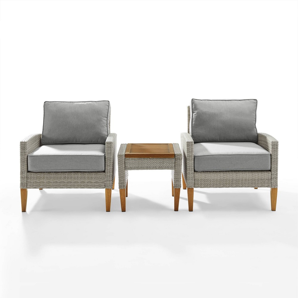 Photos - Garden Furniture Crosley Capella 3pc Outdoor Wicker Chair Set - Gray  