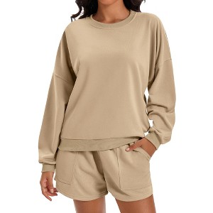 ATHLECHIC Women's Outfits Batwing Sleeve Oversized Sweatsuit Casual Fall Tracksuit Short 2 Pieces Sets - 1 of 4