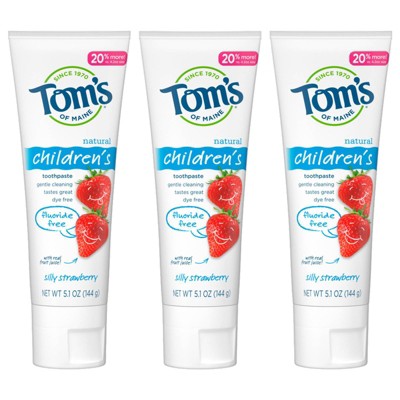 Tom's of Maine Fluoride Free Children's Silly Strawberry Toothpaste - 3pk/5.1oz