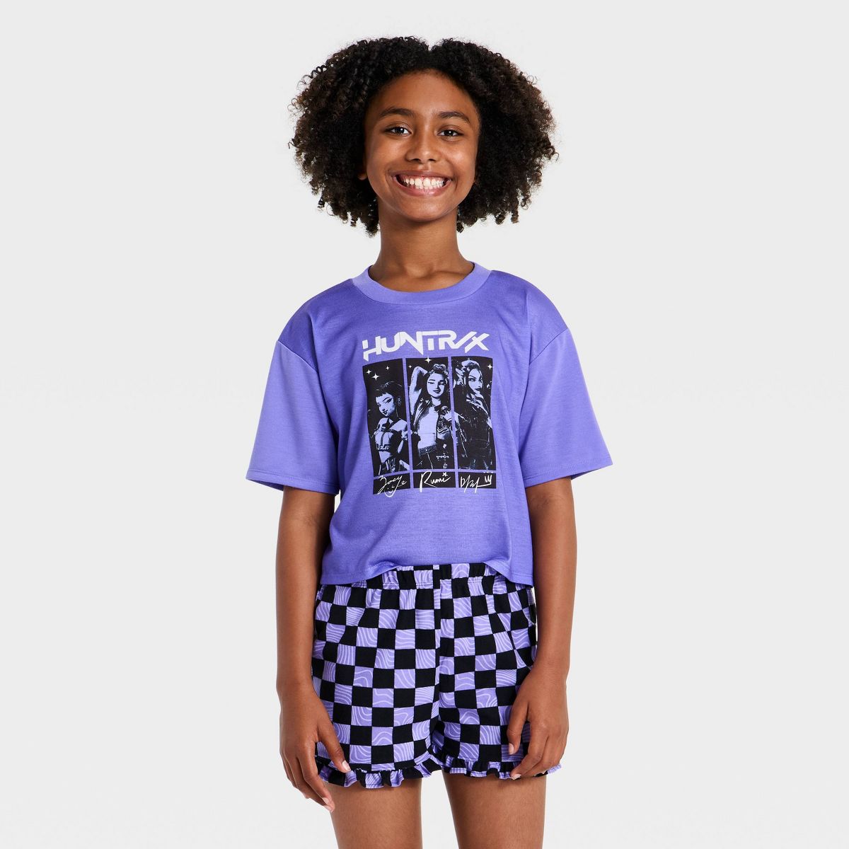Girls' 2pc KPop Demon Hunters T-Shirt and Shorts Pajama Set - Purple - thumbnail 3