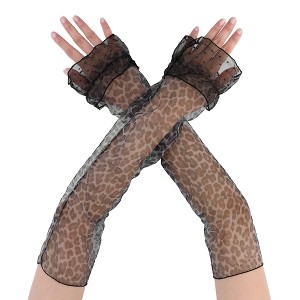 INSPIRE CHIC Women's Long Polka Point Bowknot Lace Pleated Fingerness Arm Sleeves Gloves 1 Pair - 1 of 4