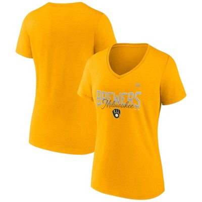 MLB Milwaukee Brewers Women&#39;s Short Sleeve V-Neck Core T-Shirt - XXL