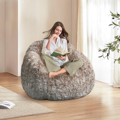 Plush Faux Fur Bean Bag Chair with High Density Foam Filler and Removable Cover