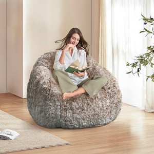 Plush Faux Fur Bean Bag Chair with High Density Foam Filler and Removable Cover - 1 of 4