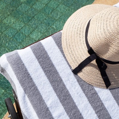Oversized Light Grey and White Cotton Striped Beach Towels - 4 Pack