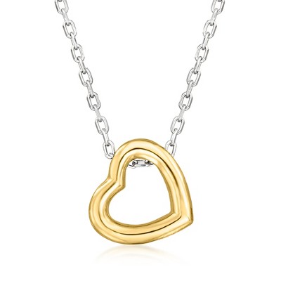 Ross-Simons Sterling Silver and 18kt Gold Over Sterling Cable-Chain Heart Necklace