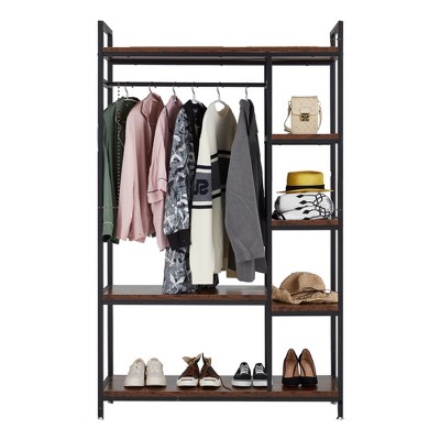 Jomeed Industrial Steel Freestanding Closet Clothing Garment Rack Organizer With 6 Shelves And Hanging Rod For Home Dorm And Bedroom Black brown Target