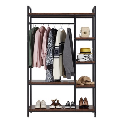 Vintage Clothes Closet/Storage Organizer Freestanding Garment Rack with  Hanging Rod and Shelves