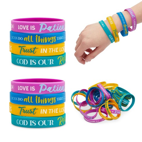 Faithful Finds 24 Pack Religious Silicone Bracelets, Motivational Christian  Rubber Wristbands