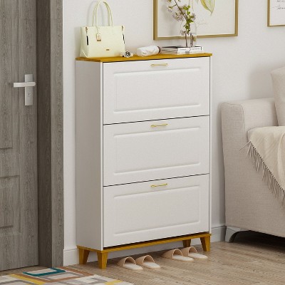 FUFU&GAGA Shoe Cabinet White with Foldable Compartments & Drawer