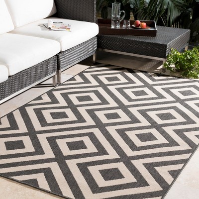 Maya Black and Off-White Geometric Wool Area Rug