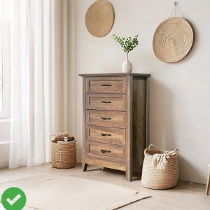 5 Drawers Dresser for Bedroom Wood Rustic Tall Chset of Drawers Farmhouse Dresser Chests w/Storage Organizer - 1 of 4