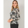 Allegra K Women's Floral Keyhole Stand Collar Semi-Sheer Chiffon Work Tops - 2 of 4