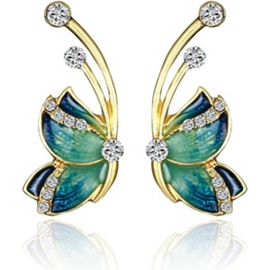 Enamel Blue Monarch Butterfly Stud Earrings, Hypoallergenic Crystal Accent Jewelry Gift - 1 of 4