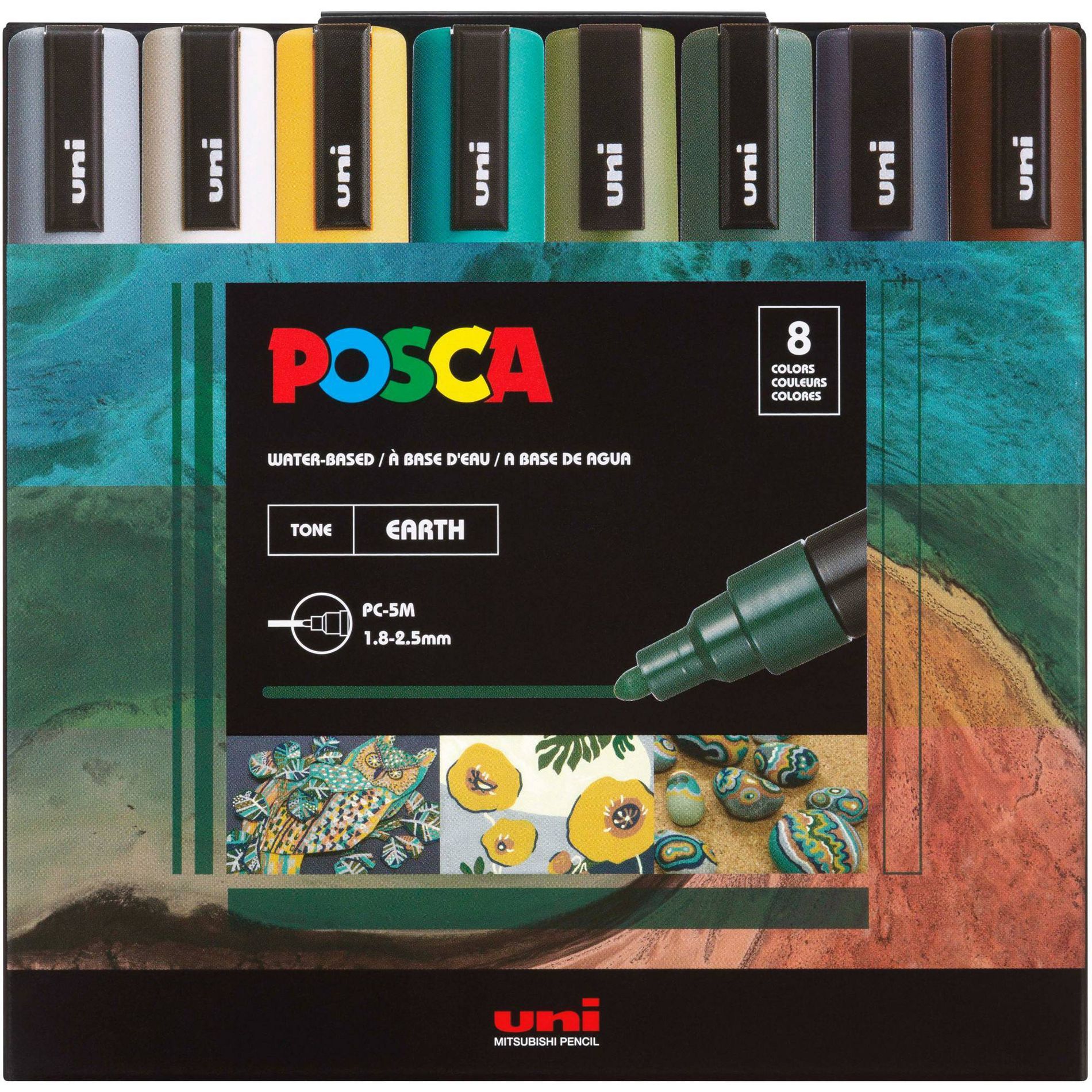 uniball POSCA 8pk PC-5M Water Based Paint Markers Medium Tip 1.8-2.5mm Earth Tone Colors