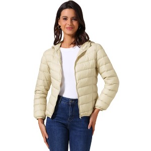 INSPIRE CHIC Women's Short Down Packable Hooded Winter Ultra Light Puffer Jacket - 1 of 4