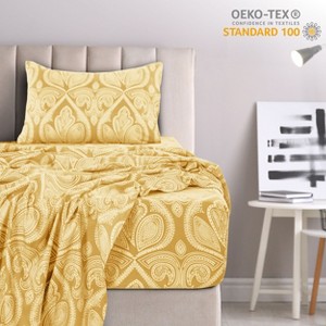 4 Piece Bed Sheets Printed Microfiber Sheet Set Ultra Soft, Easy Care Paisley Printed Sheets - Lux Decor Collection - 1 of 4