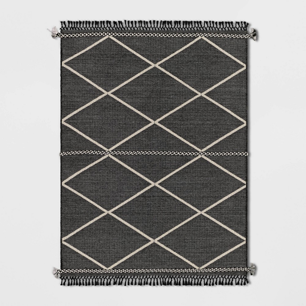 Photos - Area Rug 7' x 10' Woven Tapestry with Braid Outdoor Rug Charcoal Gray - Threshold™