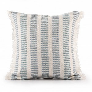 HomeRoots 20" X 20" Medium Blue And Ivory Polyester Striped Zippered Pillow - 1 of 4
