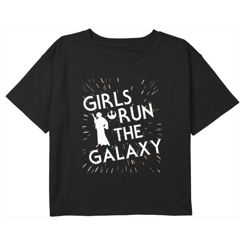 Girl's Star Wars Princess Leia Girls Run the Galaxy Silhouette Crop T-Shirt, 1 of 4