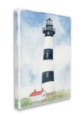 Stupell Industries Black Striped Lighthouse with Quaint Cabin