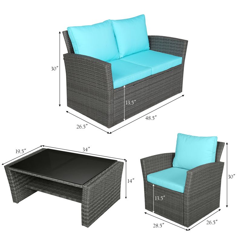 Tangkula 4-Piece Rattan Wicker Patio Outdoor Furniture Sofa Set with Cushions & Tempered Glass Table, 2 of 11
