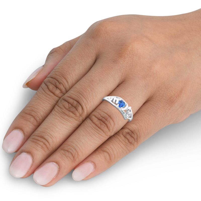 Pompeii3 5/8ct Blue Heart Sapphire & Diamond MOM Ring 10K White Gold, 4 of 6