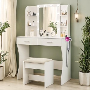 INFURNIC Vanity Tables Modern Makeup Desk with Large Storage and Hair Dryer Rack for Bedroom, White, 33.5"*15.75"*53.94" - 1 of 4