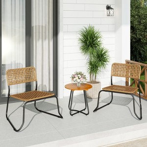 Captiva Designs 3pc Small Space Outdoor Furniture Bistro Set with Bistro Table & All-weather Woven Chairs - 1 of 4