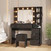 Makeup Vanity Desk Set,Vanity Desk with Lighted Mirror & Charging Station,with 5 Drawers& 3-Tier Cabinet,with Upholstered Stool,for Bedroom-Black - 3 of 4