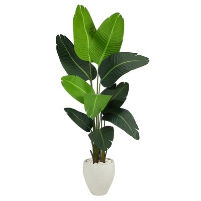 Nearly Natural 5.5-ft Travelers Palm Artificial Tree in White Planter
