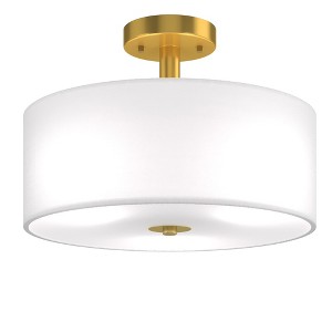 Costway 3-Light Semi Flush Mount Ceiling Light Fixture Glass Drum Pendant Lamp - 1 of 4