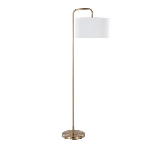 Puck 63.75" Contemporary Metal Floor Lamp in Gold Metal with White Linen Shade from Grandview Gallery by LumiSource - 1 of 1
