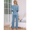 cheibear Women's Ribbed Knit Lounge Long Sleeve Sleepwear with Pants Pajama Set 2 Pcs - 3 of 4